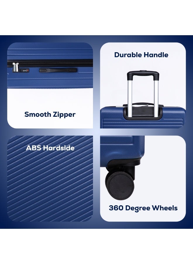 سبيس مجموعة حقائب سفر من 3 قطع صلبة بعجلات دوارة وخفيفة الوزن مصنوعة من مادة ABS، 28/24/20، أزرق داكن - Image 3